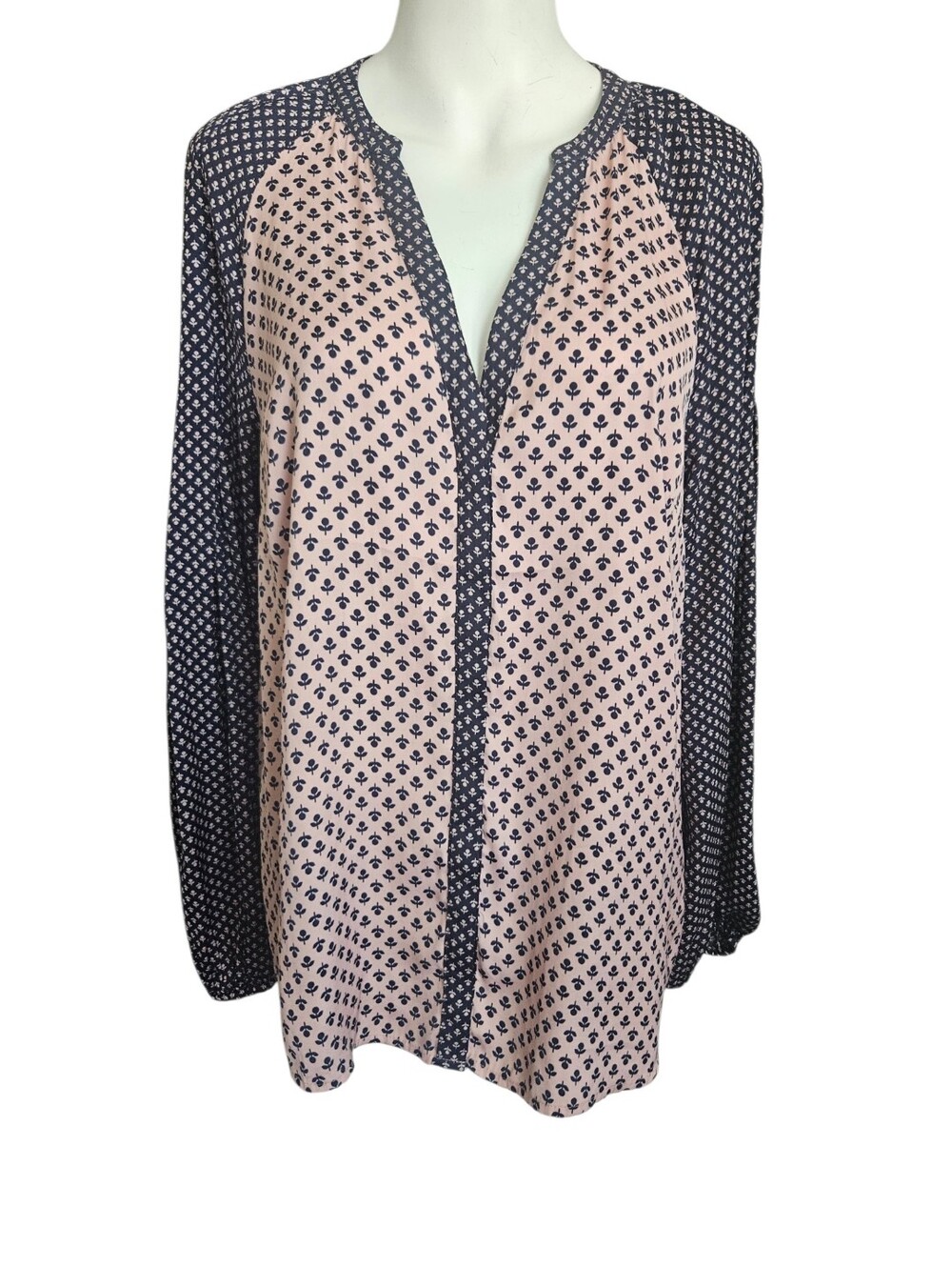 Boden Harriet Mixed Print V-neck Blouse Long Balloon Sleeves Sz 12 Career Flowy